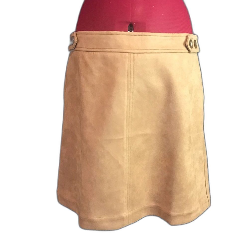 NWT LOFT Tan A-Line Mini Skirt Women's Size 10 Button Accents Side Pockets